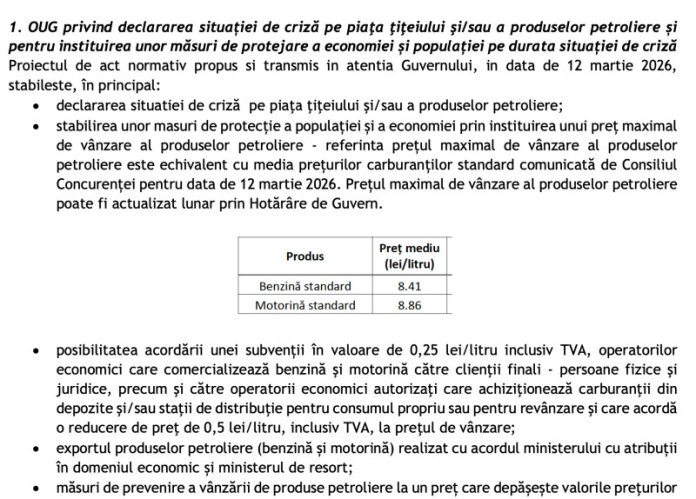 Ministerul Energiei sugerează instituirea stării de urgență pe piața petrolieră, cu limitări și impozite diminuate...