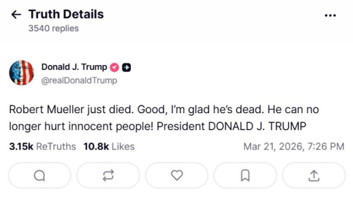 Robert Mueller, procurorul care a cercetat interferența rusească în alegerile din SUA din 2016, a murit. Trump...