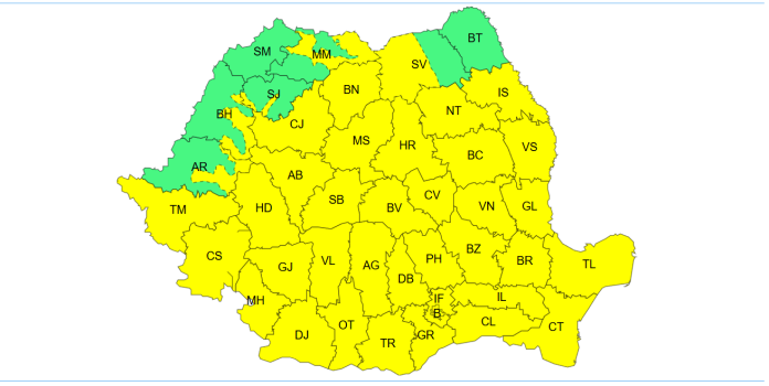 AVERTIZARE METEO | Alertă galbenă de furtuni și hailă în București. Specialiștii în meteorologie anticipează zile cu precipitații și vânt puternic, cu rafale de 60-70 km/h.