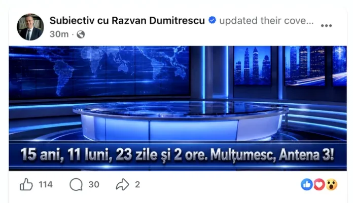 Răzvan Dumitrescu își încheie activitatea la Antena 3 CNN, anunț făcut în direct.